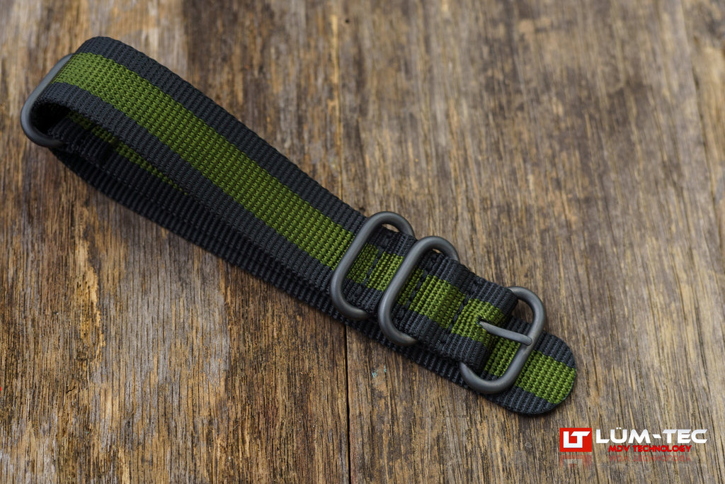 LÜM-TEC Black with Green Striped Military Strap