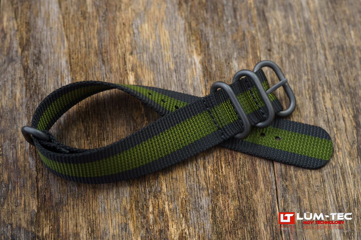 LÜM-TEC Black with Green Striped Military Strap