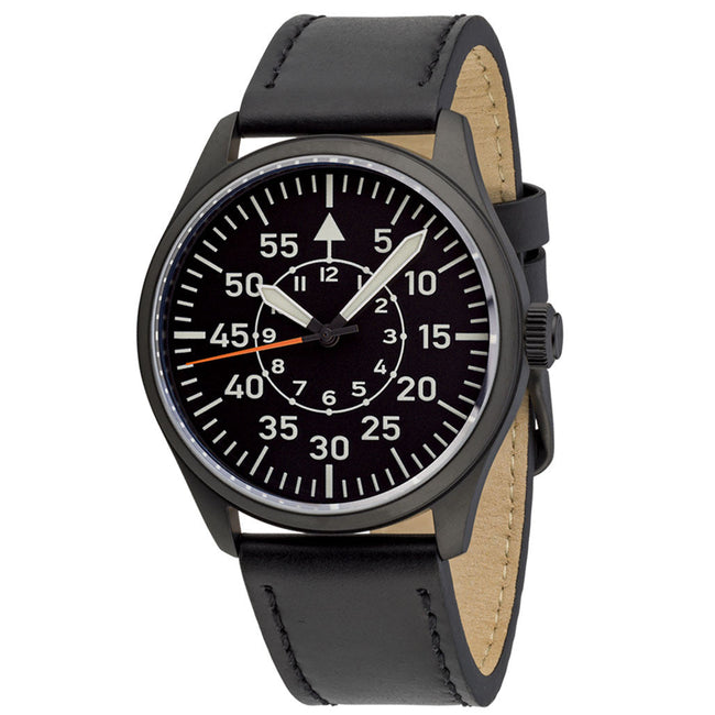 Islander Black DLC Aviator Automatic Watch with Leather Strap and an Anti-Reflective Sapphire Crystal ISL-81