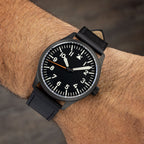 Islander Black DLC Aviator Automatic Watch with Leather Strap and an Anti-Reflective Sapphire Crystal #ISL-46
