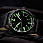 Islander Black DLC Aviator Automatic Watch with Leather Strap and an Anti-Reflective Sapphire Crystal #ISL-46
