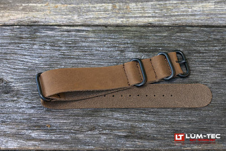 LÜM-TEC Brown Leather Military PVD Strap 22 and 24mm