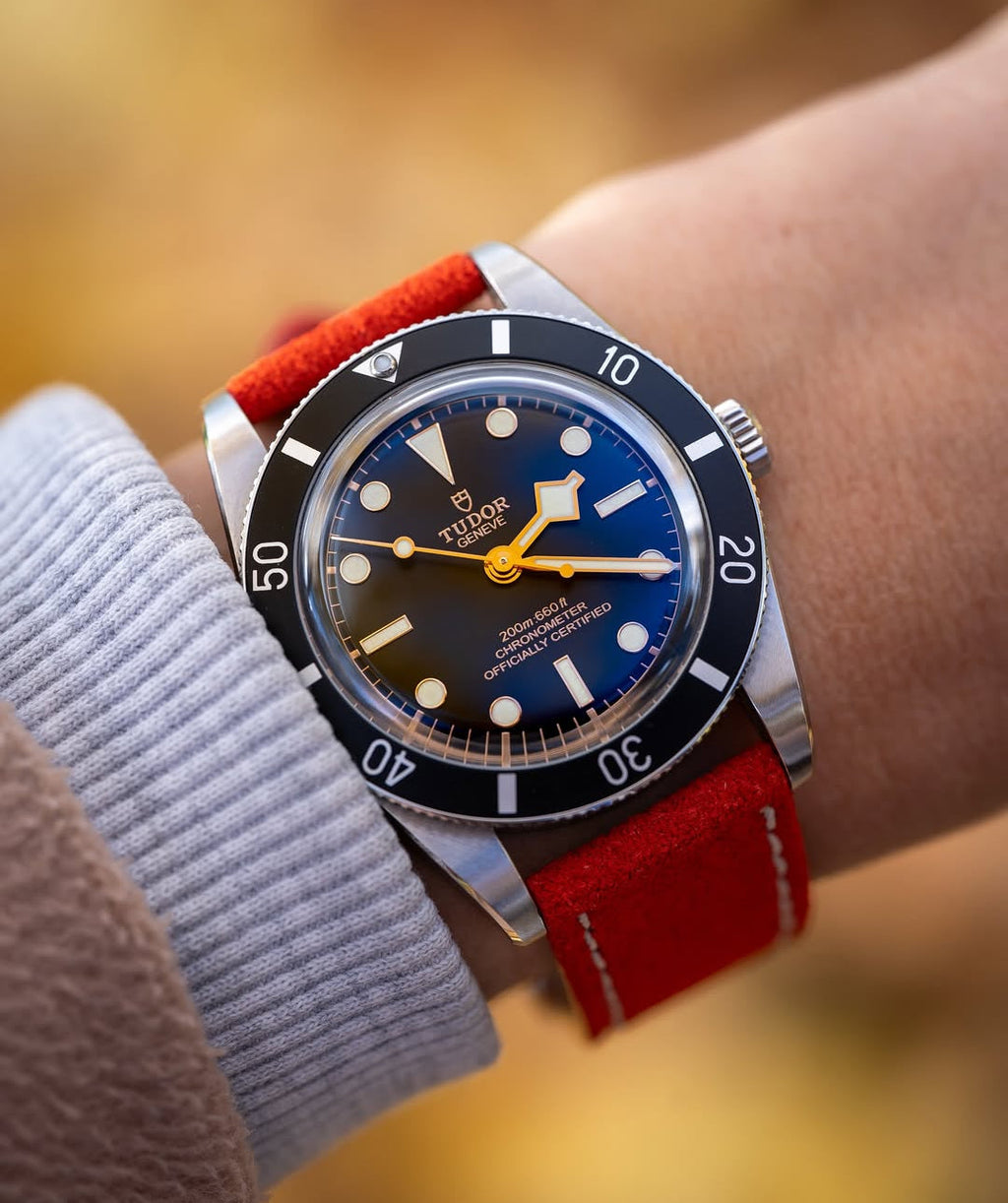 Salmon Red Suede Leather Watch Strap 22mm