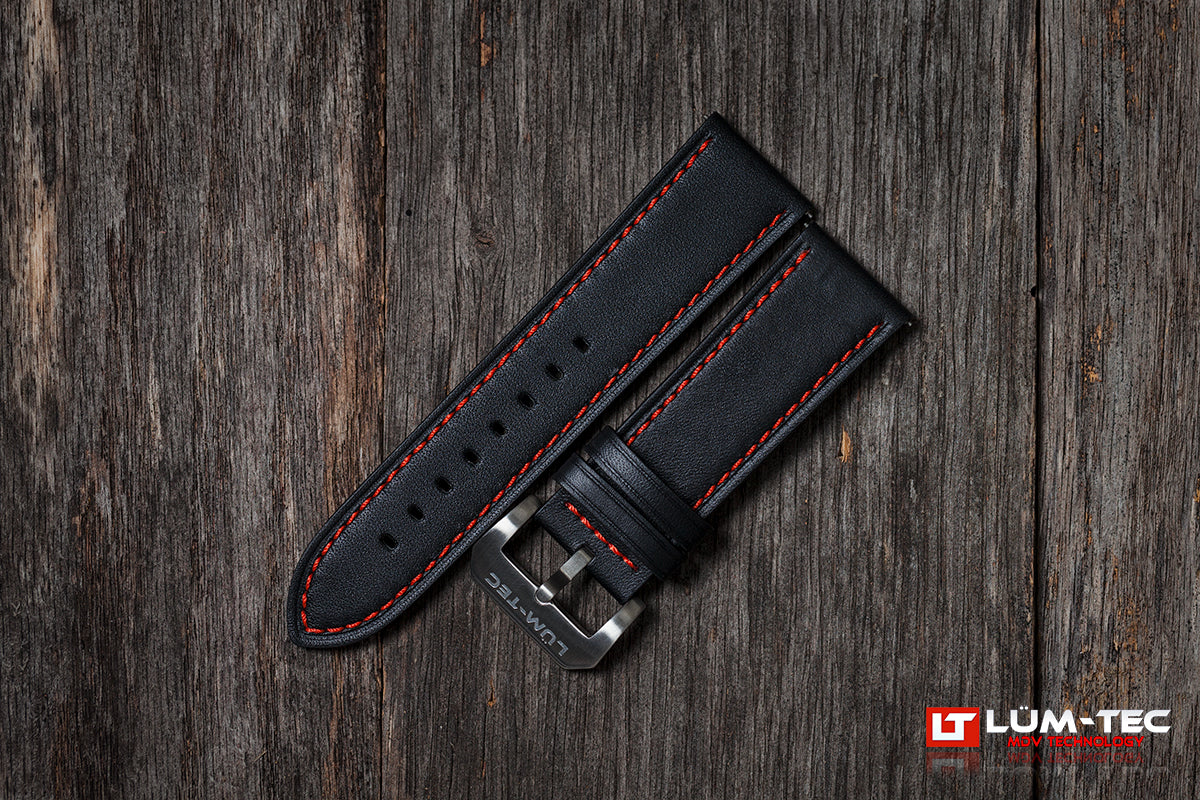 LÜM-TEC Black Leather with Red Stitch 24mm