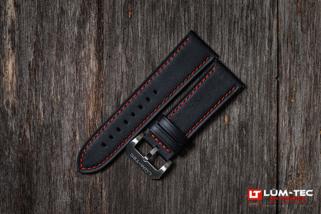 LÜM-TEC Black Leather with Red Stitch 24mm