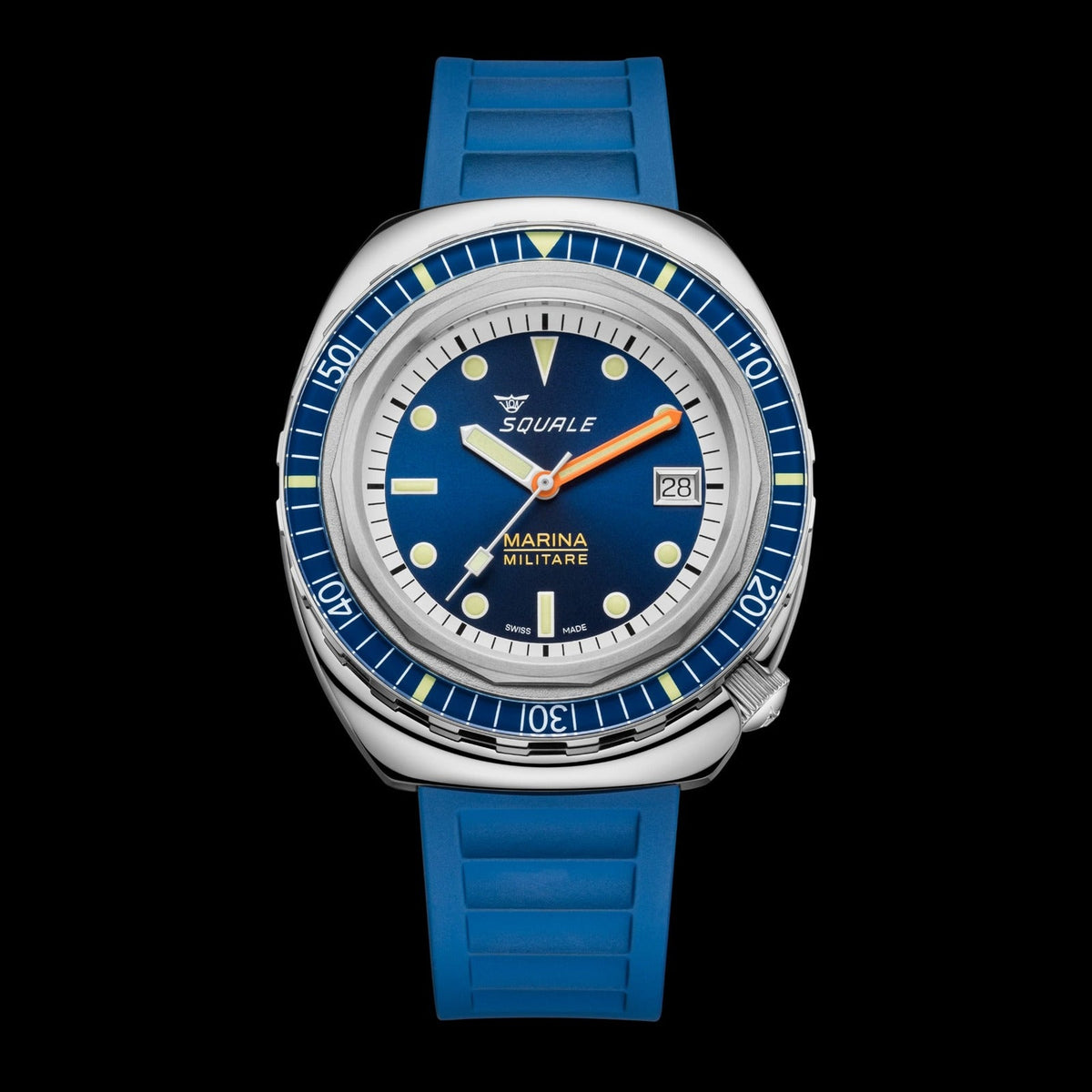 Squale 2001 Marina Militare blue dial and rubber strap, front view