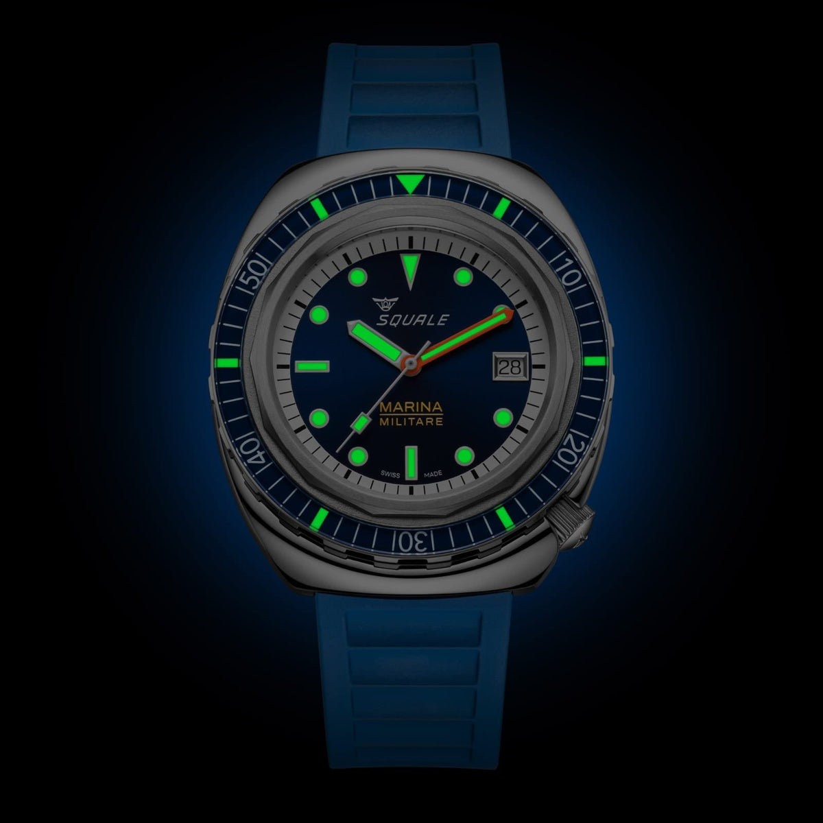 Squale 2001 Marina Militare glowing dial, hands and bezel