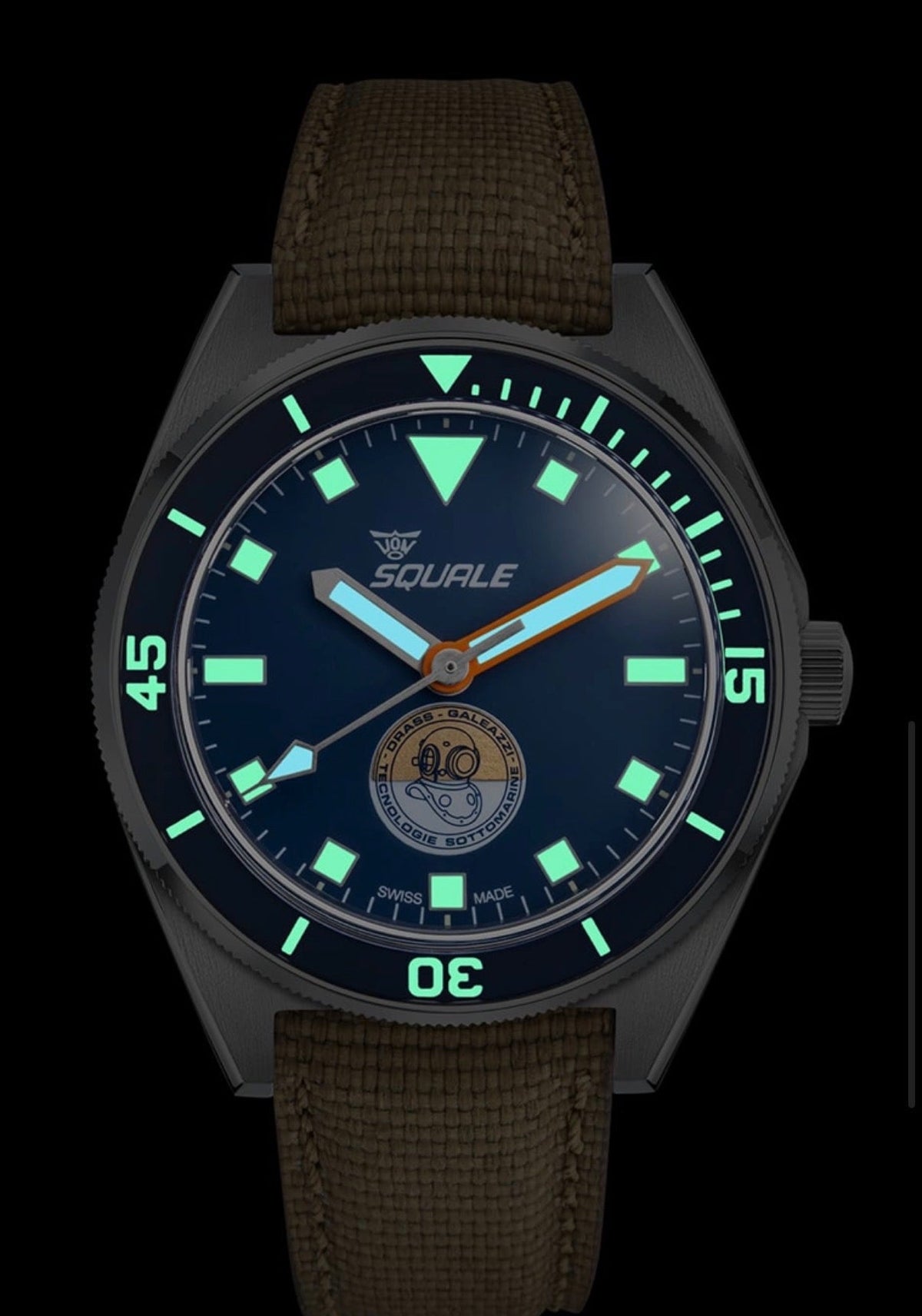 Squale Galeazzi Artiglio blue luminous BGW9 dial and bezel