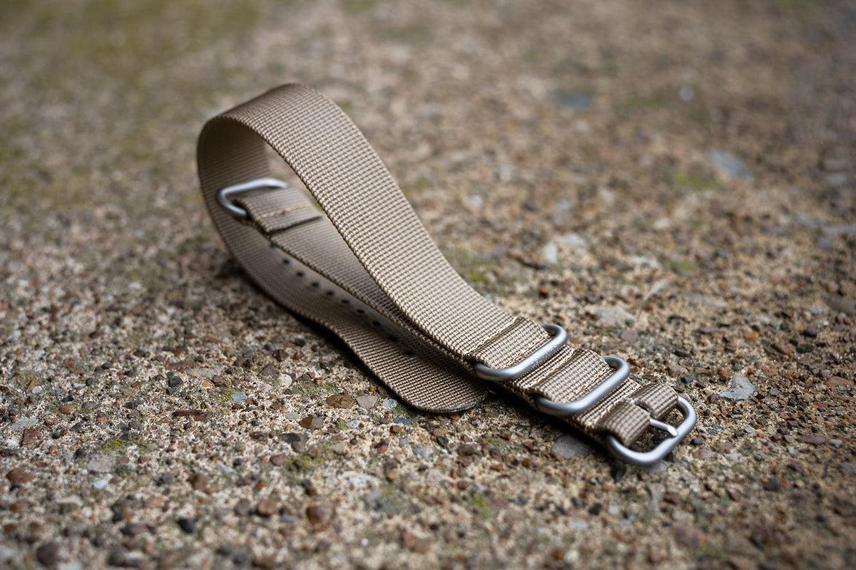 LÜM-TEC Tan Nylon Military Style Strap SS Hardware 22mm