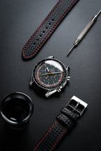 Carbon Fiber Red Stitched Leather Watch Strap 20mm